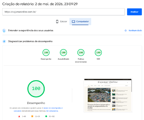 Pontuação 100/100/100/100 no Google PageSpeed Insights
